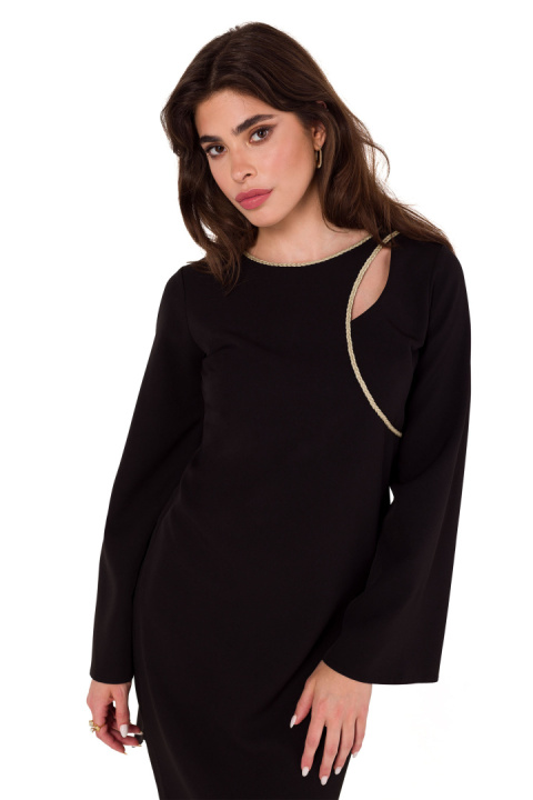 Sukienka mini elegancka łezka w dekolcie długi szeroki rękaw czarna K181 Sukienka mini elegancka łezka w dekolcie długi szeroki rękaw czarna K181