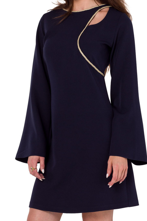 Sukienka mini elegancka łezka w dekolcie długi szeroki rękaw granatowa K181 Sukienka mini elegancka łezka w dekolcie długi szeroki rękaw granatowa K181