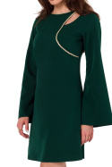 Sukienka mini elegancka łezka w dekolcie długi szeroki rękaw zielona K181