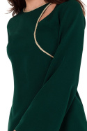 Sukienka mini elegancka łezka w dekolcie długi szeroki rękaw zielona K181