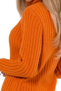 Sweter damski prążkowany z golfem długi rękaw ściągacz pomarańczowy me771