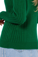 Sweter damski prążkowany z golfem długi rękaw ściągacz zielony me771