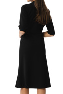 Elegancka sukienka midi kopertowy dekolt kołnierzyk rękaw 3/4 czarna S348