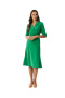 Elegancka sukienka midi kopertowy dekolt kołnierzyk rękaw 3/4 zielona S348