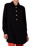 Koszula damska z kołnierzykiem długa luźna tunika czarna B276