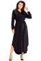 Sukienka maxi koszulowa luźna rozpinana pasek długi rękaw czarna A601