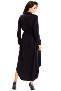 Sukienka maxi koszulowa luźna rozpinana pasek długi rękaw czarna A601