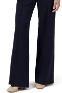 Spodnie damskie dzianinowe szerokie nogawki kieszenie granatowe B275