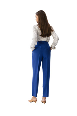Spodnie damskie eleganckie na kant lekko zwężane wysoki stan chabrowe S356