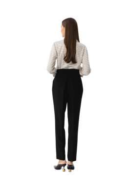 Spodnie damskie eleganckie na kant lekko zwężane wysoki stan czarne S356