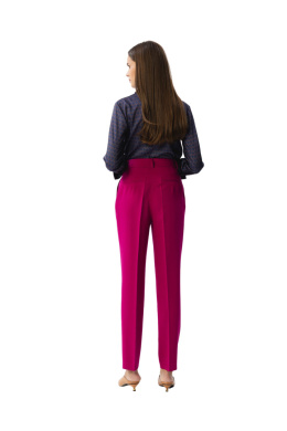 Spodnie damskie eleganckie na kant lekko zwężane wysoki stan śliwkowe S356