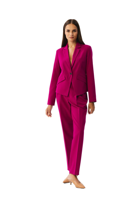 Spodnie damskie eleganckie na kant lekko zwężane wysoki stan śliwkowe S356 Spodnie damskie eleganckie na kant lekko zwężane wysoki stan śliwkowe S356