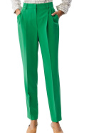 Spodnie damskie eleganckie na kant lekko zwężane wysoki stan zielone S356