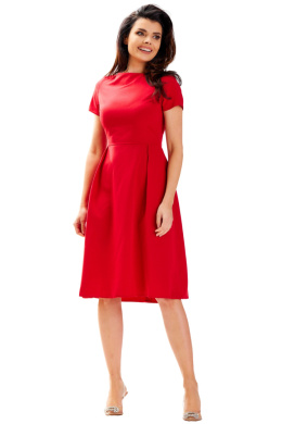 Sukienka midi rozkloszowana dopasowana z krótkim rękawem czerwona A592