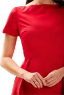 Sukienka midi rozkloszowana dopasowana z krótkim rękawem czerwona A592