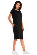 Sukienka mini z krótkim rękawem letnia bawełniana elastyczna czarna M301