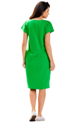 Sukienka mini z krótkim rękawem letnia bawełniana elastyczna zielona M301