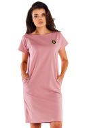 Sukienka mini z krótkim rękawem letnia bawełniana elastyczna różowa M301
