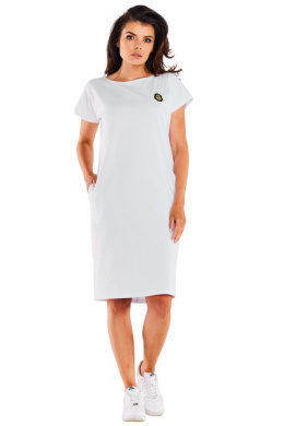Sukienka mini z krótkim rękawem letnia bawełniana elastyczna biała M301