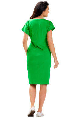 Sukienka midi z krótkim rękawem lekko dopasowana dzianinowa zielona M302