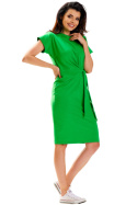 Sukienka midi z krótkim rękawem lekko dopasowana dzianinowa zielona M302