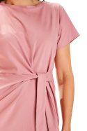 Sukienka midi z krótkim rękawem lekko dopasowana dzianinowa różowa M302
