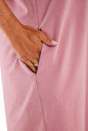 Sukienka midi oversize dzianinowa krótki rękaw dekolt V luźna różowa M303