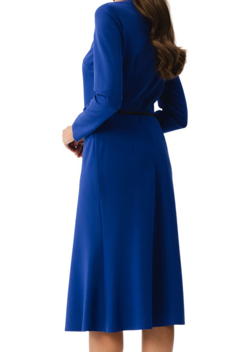 Sukienka elegancka z przeszyciami midi długi rękaw pasek chabrowa S347 Sukienka elegancka z przeszyciami midi długi rękaw pasek chabrowa S347