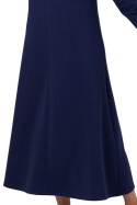 Sukienka maxi dzianinowa rozkloszowana dekolt V długi rękaw niebieska B267