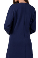 Sukienka maxi dzianinowa rozkloszowana dekolt V długi rękaw niebieska B267
