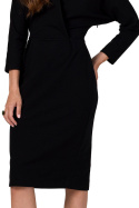 Sukienka midi dzianinowa dresowa kopertowy dekolt rękaw 3/4 czarna B271