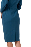 Sukienka midi dzianinowa dresowa kopertowy dekolt rękaw 3/4 morska B271