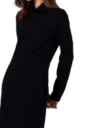 Sukienka midi prosta dzianinowa z półgolfem długi rękaw czarna B274