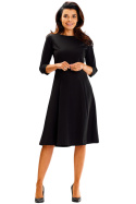 Elegancka sukienka midi rozkloszowana klasyczna rękaw 3/4 czarna A594
