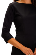 Elegancka sukienka midi rozkloszowana klasyczna rękaw 3/4 czarna A594