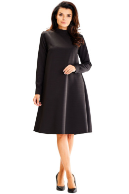 Sukienka midi luźna trapezowa półgolf długi rękaw z mankietami czarna A599