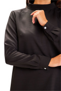 Sukienka midi luźna trapezowa półgolf długi rękaw z mankietami czarna A599