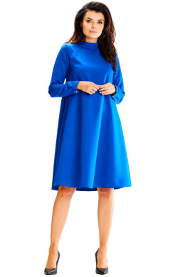 Sukienka midi luźna trapezowa półgolf długi rękaw z mankietami niebieska A599