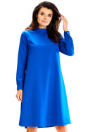 Sukienka midi luźna trapezowa półgolf długi rękaw z mankietami niebieska A599