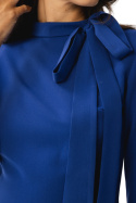 Sukienka midi z wiązaniem przy szyi rękaw 3/4 stójka falbana chabrowa S346