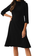 Sukienka midi z wiązaniem przy szyi rękaw 3/4 stójka falbana czarna S346