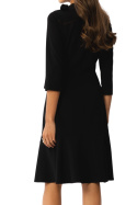 Sukienka midi z wiązaniem przy szyi rękaw 3/4 stójka falbana czarna S346