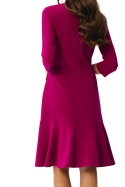 Sukienka midi z wiązaniem przy szyi rękaw 3/4 stójka falbana śliwkowa S346