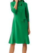 Sukienka midi z wiązaniem przy szyi rękaw 3/4 stójka falbana zielona S346