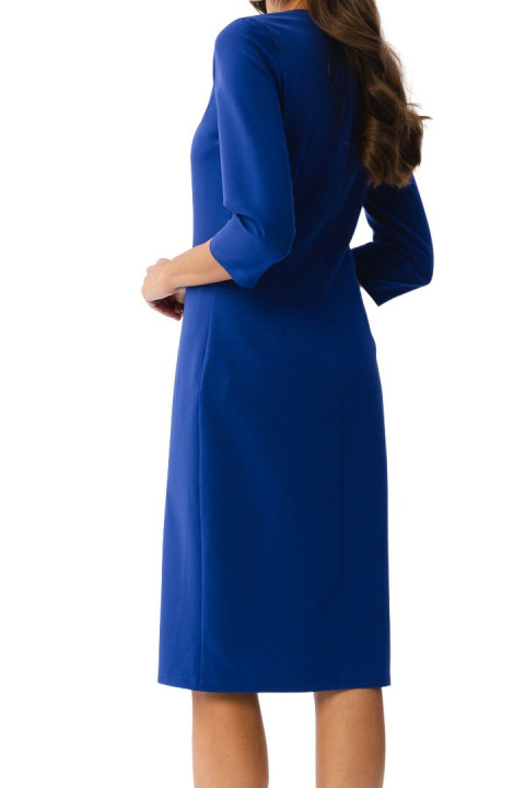 Sukienka ołówkowa midi elegancka z rozcięciem rękaw 3/4 chabrowa S350 Sukienka ołówkowa midi elegancka z rozcięciem rękaw 3/4 chabrowa S350