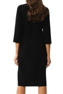 Sukienka ołówkowa midi elegancka z rozcięciem rękaw 3/4 czarna S350