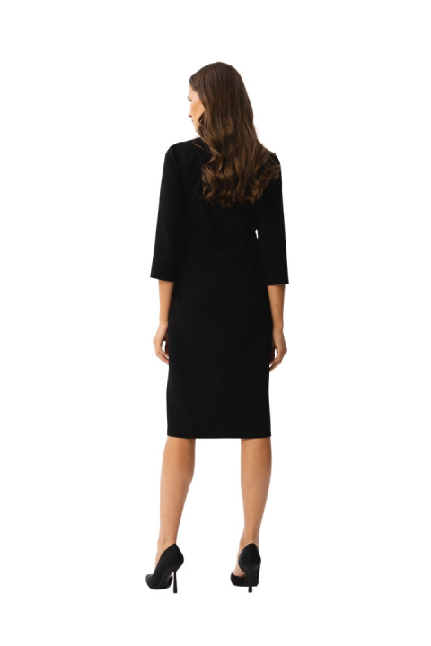Sukienka ołówkowa midi elegancka z rozcięciem rękaw 3/4 czarna S350 Sukienka ołówkowa midi elegancka z rozcięciem rękaw 3/4 czarna S350