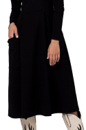 Sukienka rozkloszowana midi długi rękaw deolt V dzianinowa czarna B266