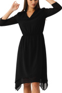 Sukienka warstwowa szyfonowa midi dekolt V rękaw 7/8 czarna S354