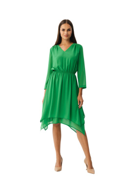 Sukienka warstwowa szyfonowa midi dekolt V rękaw 7/8 zielona S354